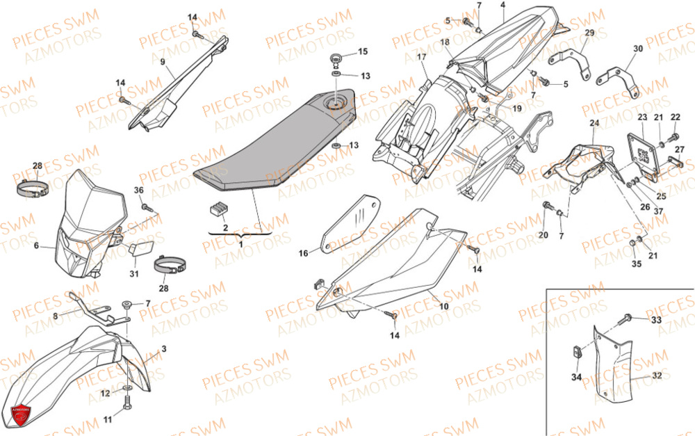 Carenages Selle SWM Pieces SWM Origine SM 125 SUPERMOTARD EURO 5 (2021)
