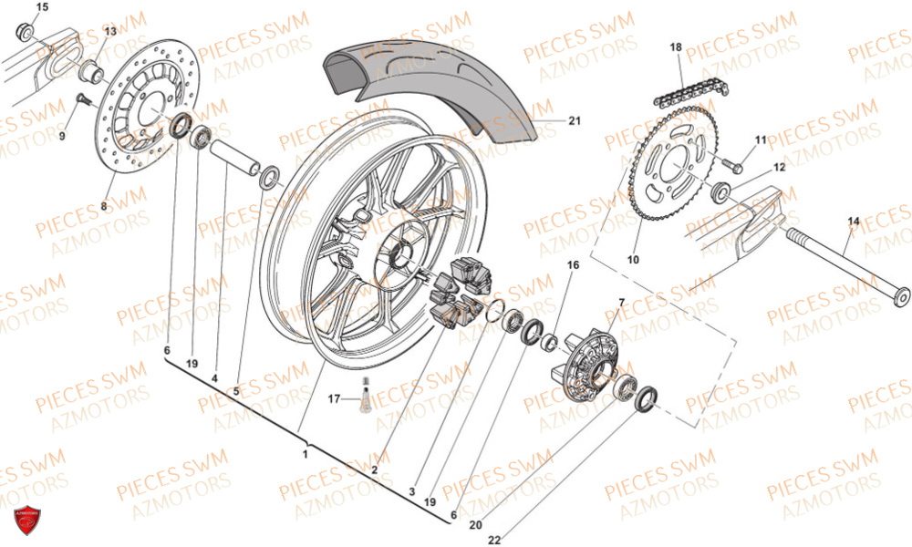 Roue Arriere SWM Pieces SWM Origine SM 125 SUPERMOTARD EURO 5 (2021)
