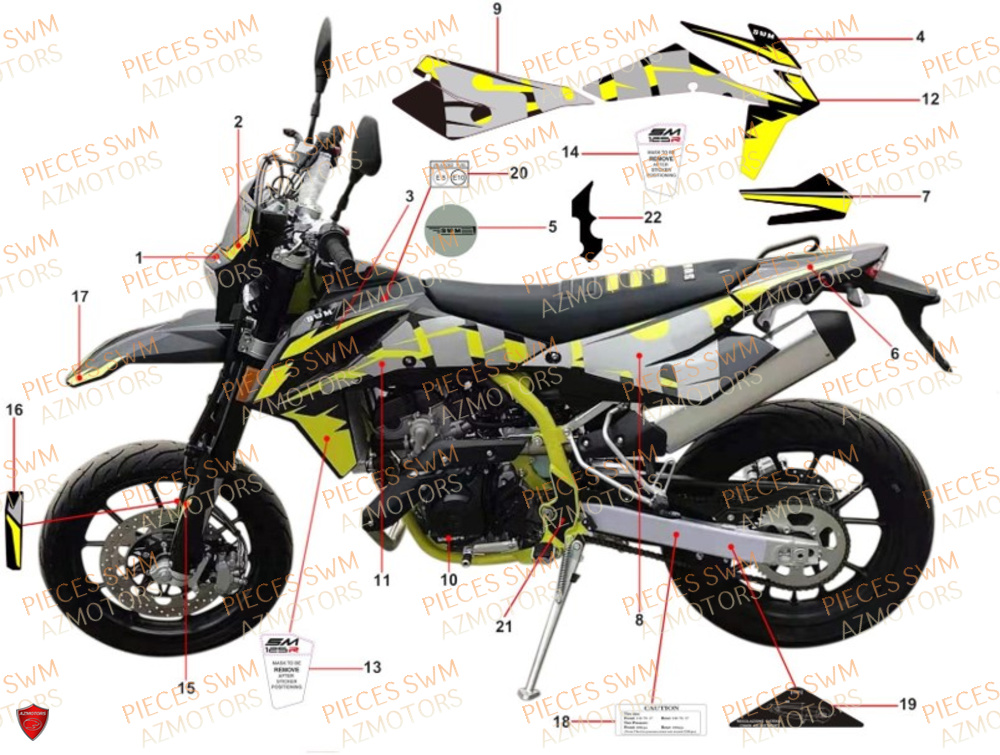 Stickers SWM Pieces SWM Origine SM 125 SUPERMOTARD EURO 5 (2021)
