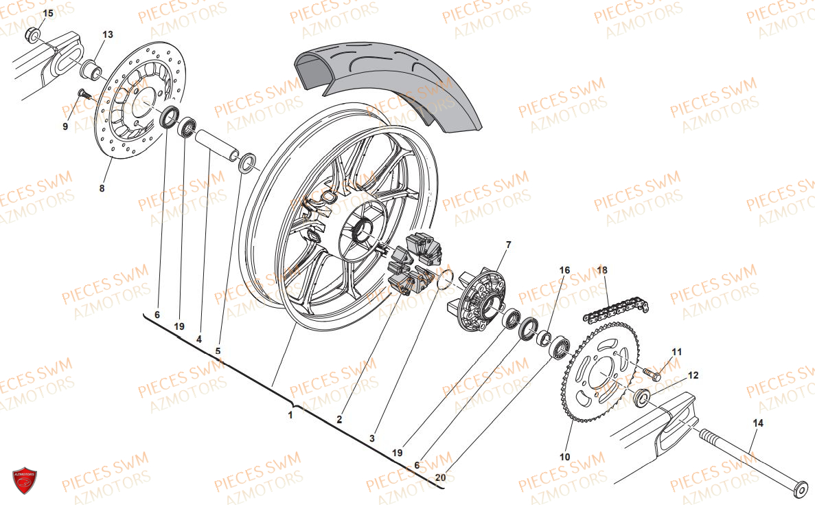 Roue Arriere SWM Pieces SWM Origine SM 125R SUPERMOTARD E4(2019)
