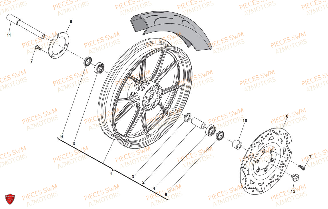 Roue Avant SWM Pieces SWM Origine SM 125R SUPERMOTARD E4(2019)
