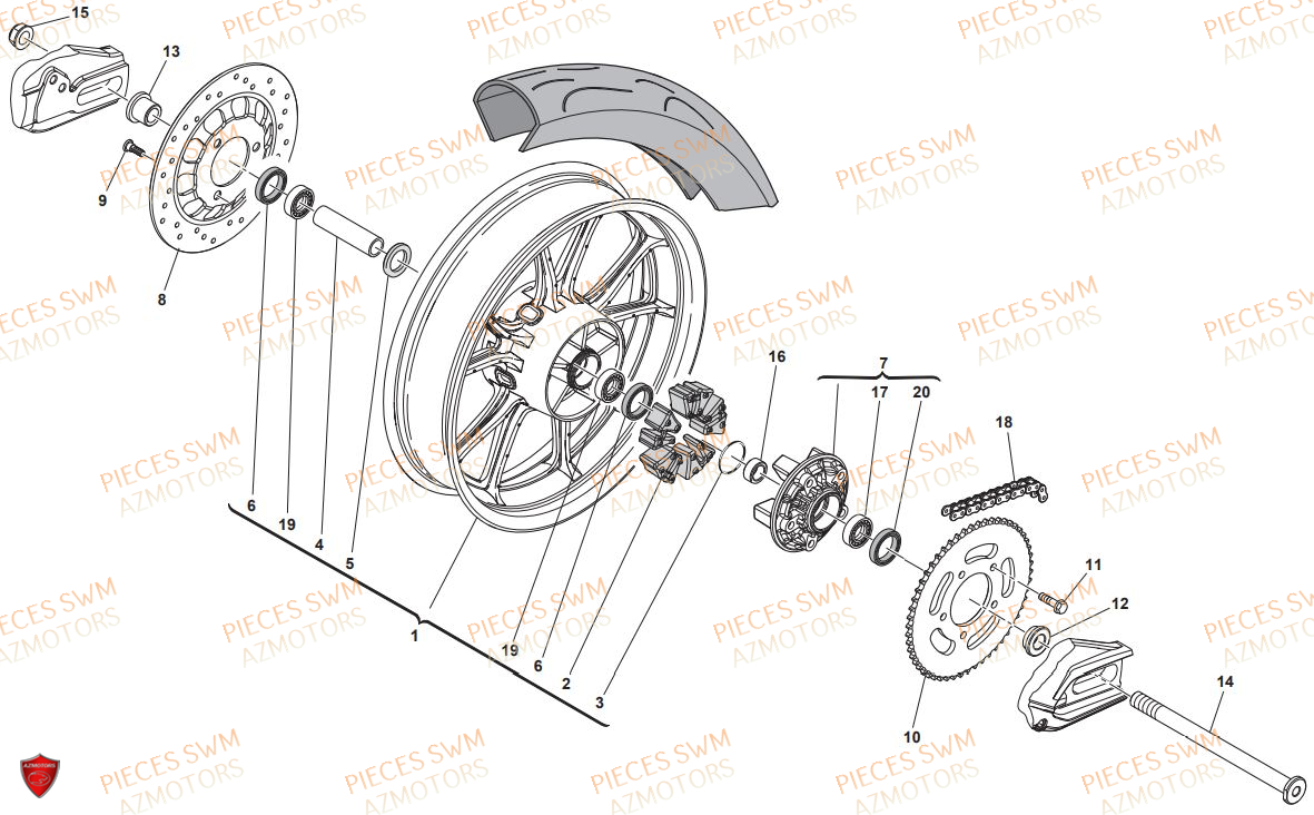 Roue Arriere SWM Pieces SWM Origine SM 125R SUPERMOTARD E4(2020)
