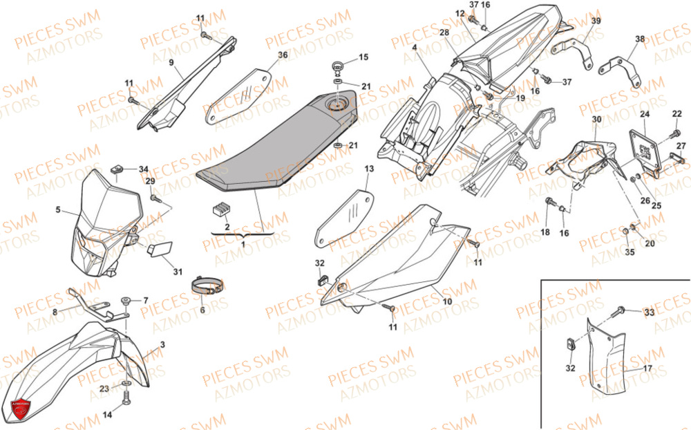 Carenages Selle SWM Pieces SWM Origine SM 500R (2022)
