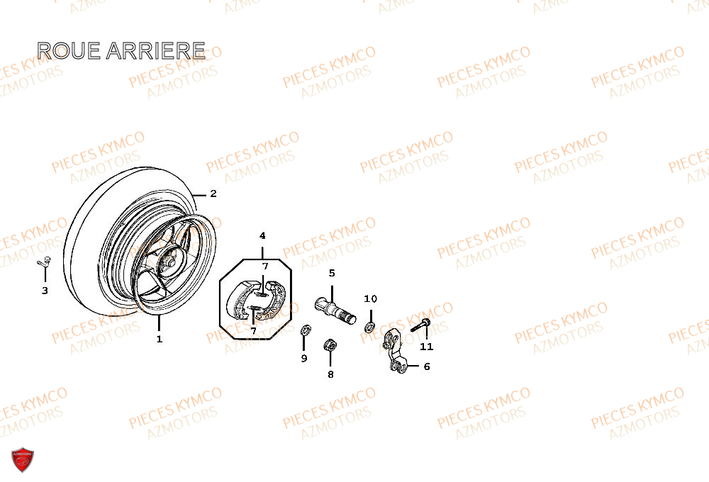 ROUE ARRIERE KYMCO SPACER 50 2T