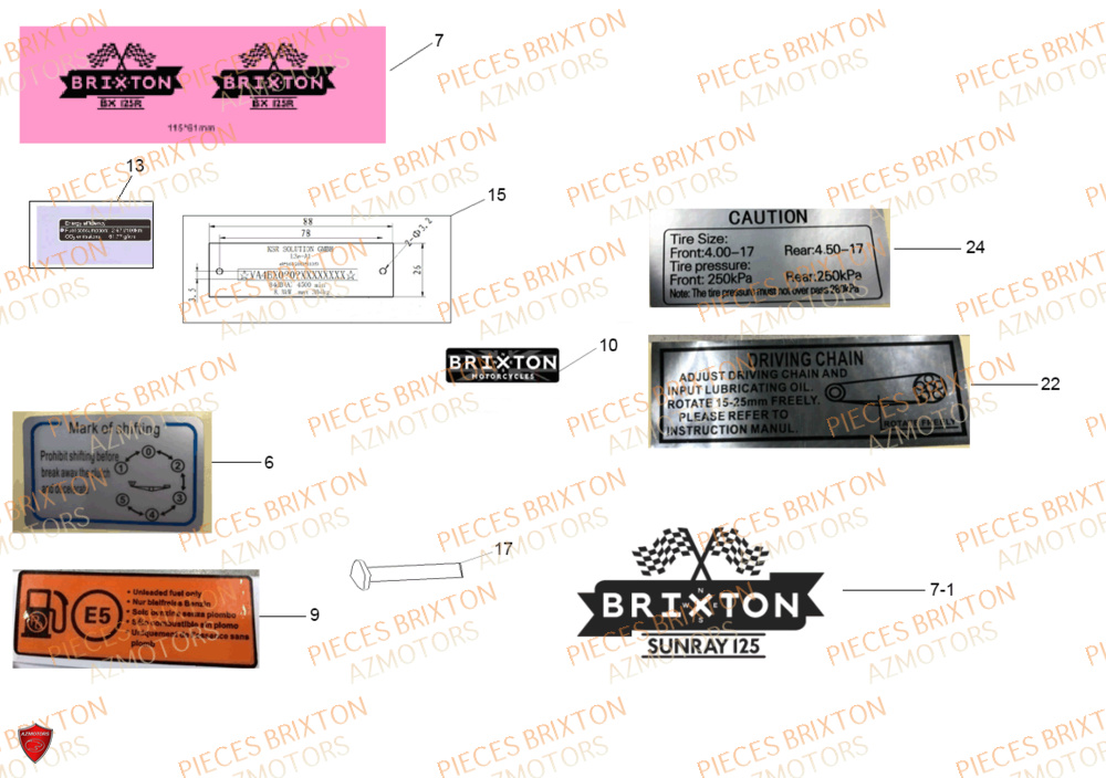 Autocollant BRIXTON Pièces Brixton SUNRAY BX 125 R 