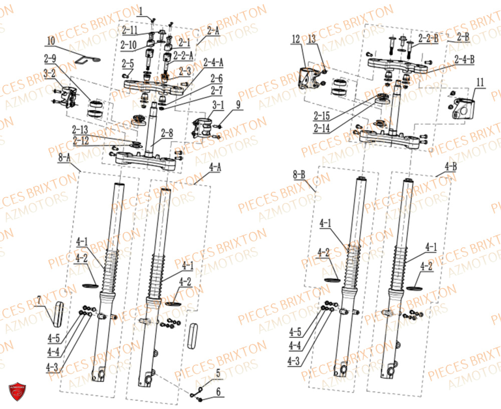 Fourche BRIXTON Pièces Brixton SUNRAY BX 125 R ABS EURO 5