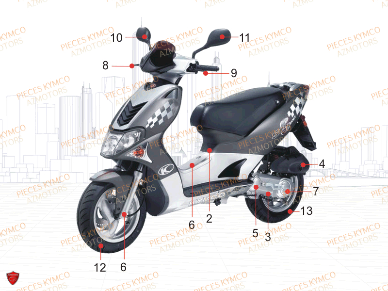 1.CONSOMMABLES KYMCO Pièces Scooter SUPER 9 AC 50cc 2T EURO II 