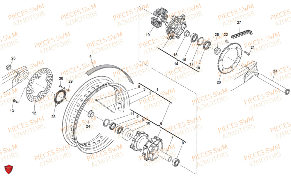 Roue Arriere Version T SWM Pieces SWM Origine SUPER DUAL 600 2017