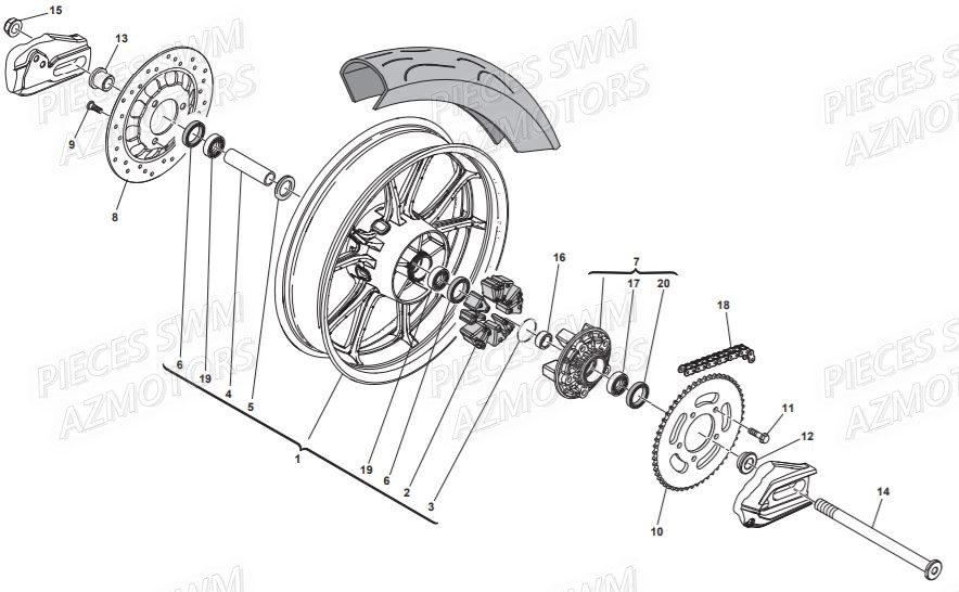 Roue Arriere SWM Pieces SWM Origine VAREZ 125 E4 (2020)