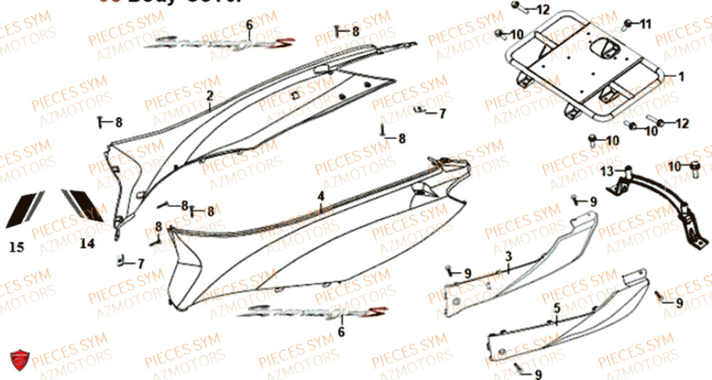 Carenages Lateraux SYM Pièces SYMPHONY CARGO 125I - AY12W9-EU - (2017-2020)
