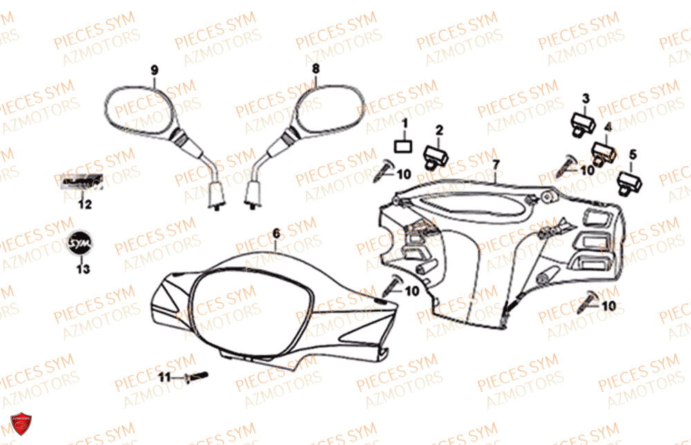 Carenage Avant Retroviseur SYM Pièces SYMPHONY CARGO 125I - AY12W9-EU - (2017-2020)