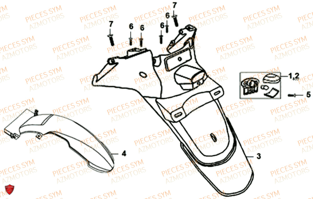 Garde Boue Arriere SYM Pièces SYMPHONY CARGO 125I - AY12W9-EU - (2017-2020)