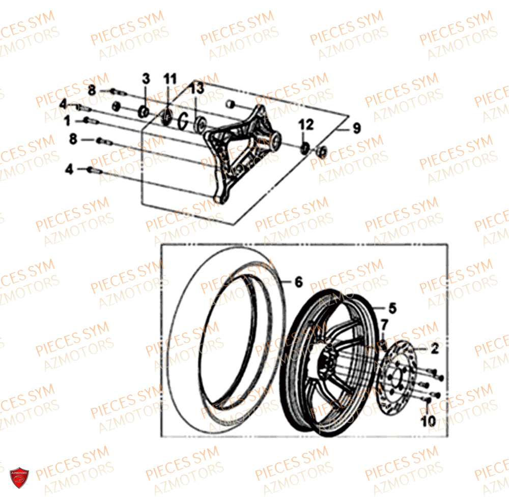 Roue Arriere SYM Pièces SYMPHONY CARGO 125I - AY12W9-EU - (2017-2020)