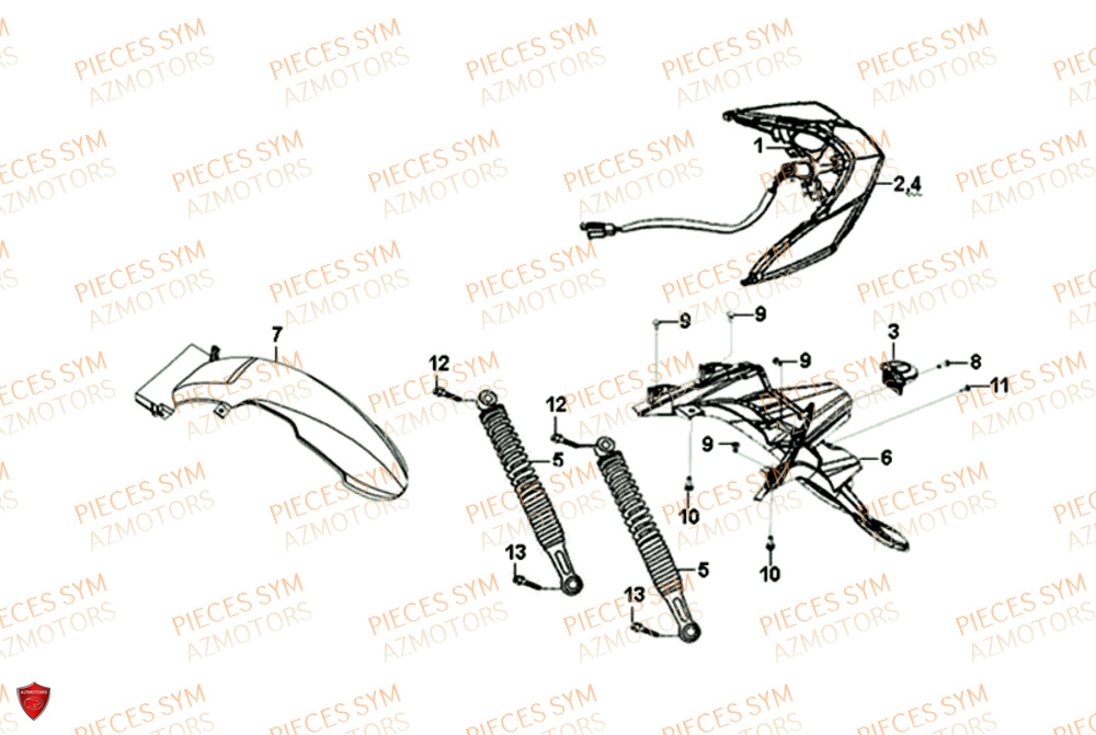 Carenages Feu Arriere SYM Pièces SYMPHONY SR 125 - AZ12W4-EU (2017-2020)