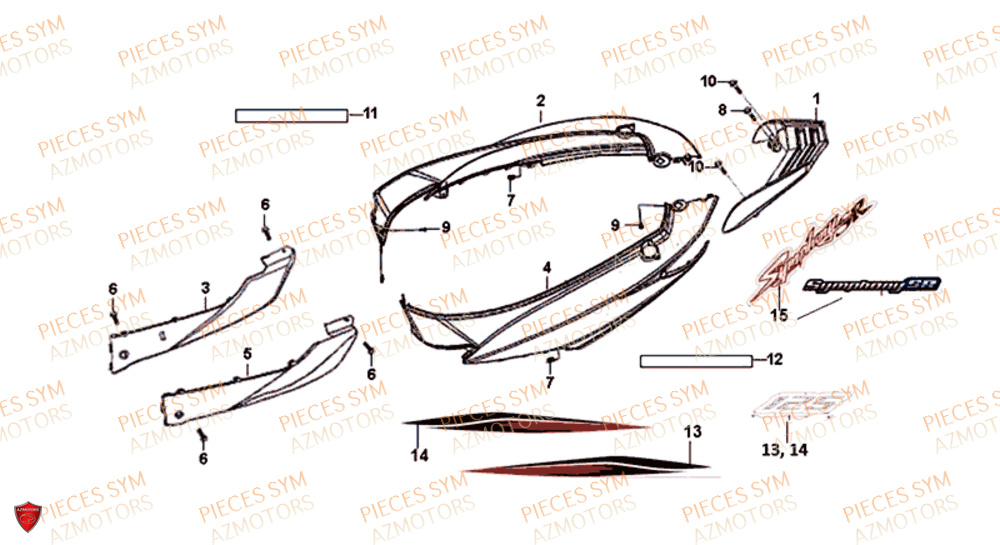 Carenages Lateraux SYM Pièces SYMPHONY SR 125 - AZ12W4-EU (2017-2020)