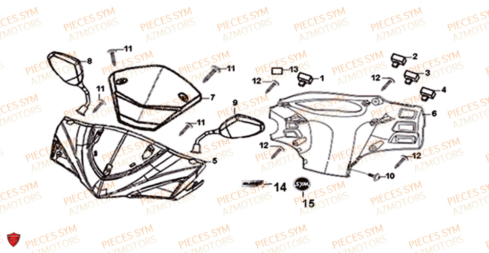 Carenage Avant Retroviseur SYM Pièces SYMPHONY SR 125 - AZ12W4-EU (2017-2020)