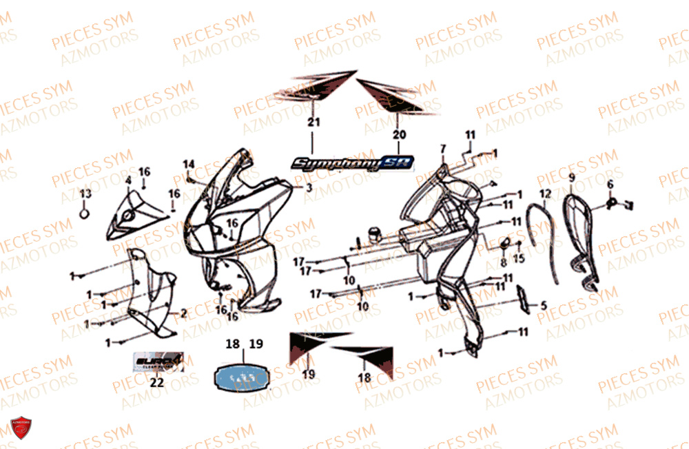 Face Avant SYM Pièces SYMPHONY SR 125 - AZ12W4-EU (2017-2020)