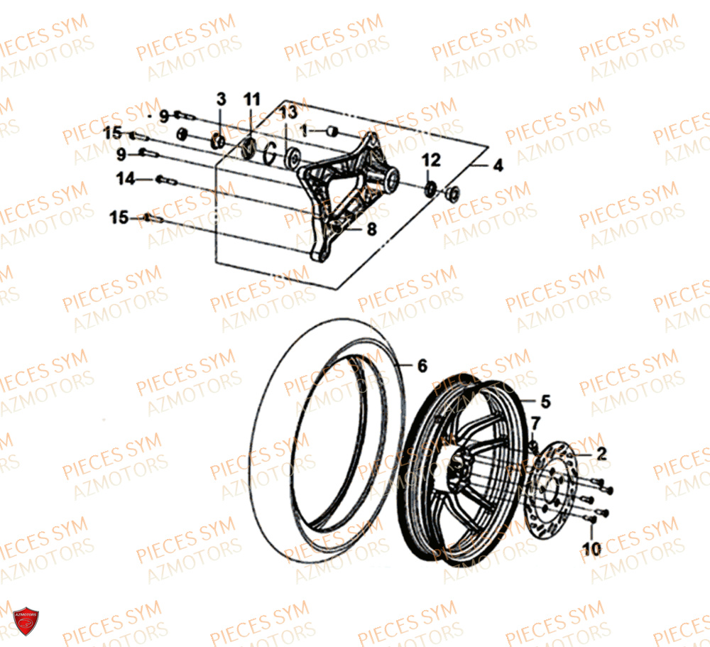 Roue Arriere SYM Pièces SYMPHONY SR 125 - AZ12W4-EU (2017-2020)