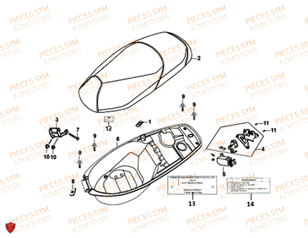 Selle SYM Pièces SYMPHONY SR 125 - AZ12W4-EU (2017-2020)