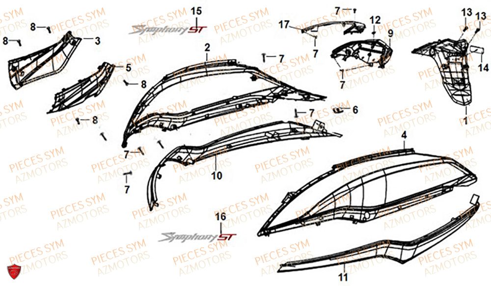 Carenages Lateraux Arrieres SYM Pièces SYMPHONY ST 125I/ABS EURO 4 - XB12WW-EU (2018-2020)