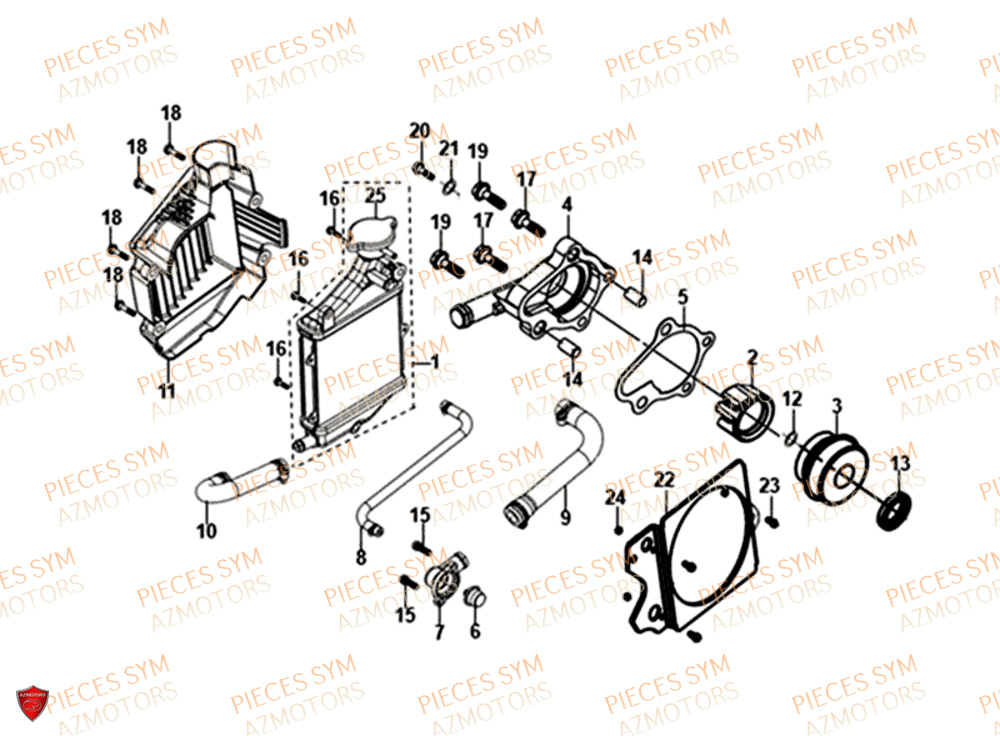 Radiateur Pompe A Eau SYM Pièces SYMPHONY ST 125I/ABS EURO 4 - XB12WW-EU (2018-2020)