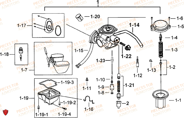 Carburateur TGB Pieces TGB TARGET 460R - 460R-F (No Serie RFCFBFVFA...Type: VSF)