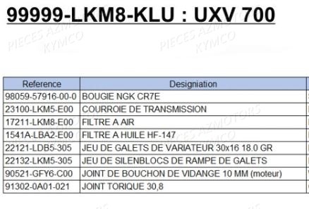 1 Set Entretien KYMCO Pieces KYMCO UXV 700I EPS 4T EURO4 (UBADHD)