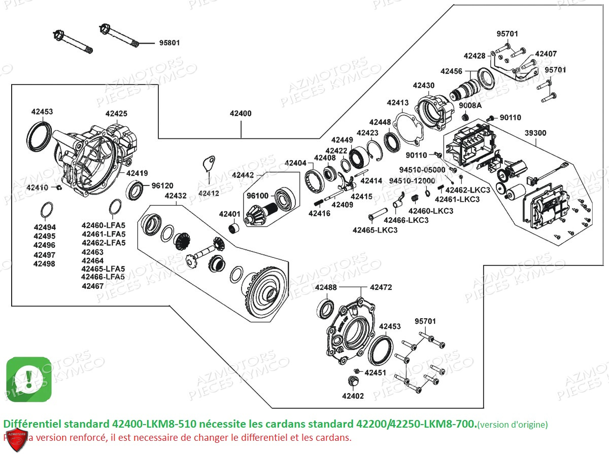 Diferentiel Arriere Version Standard KYMCO Pièces UXV 700I SPORT EPS 4T EURO2 (UBADCE)