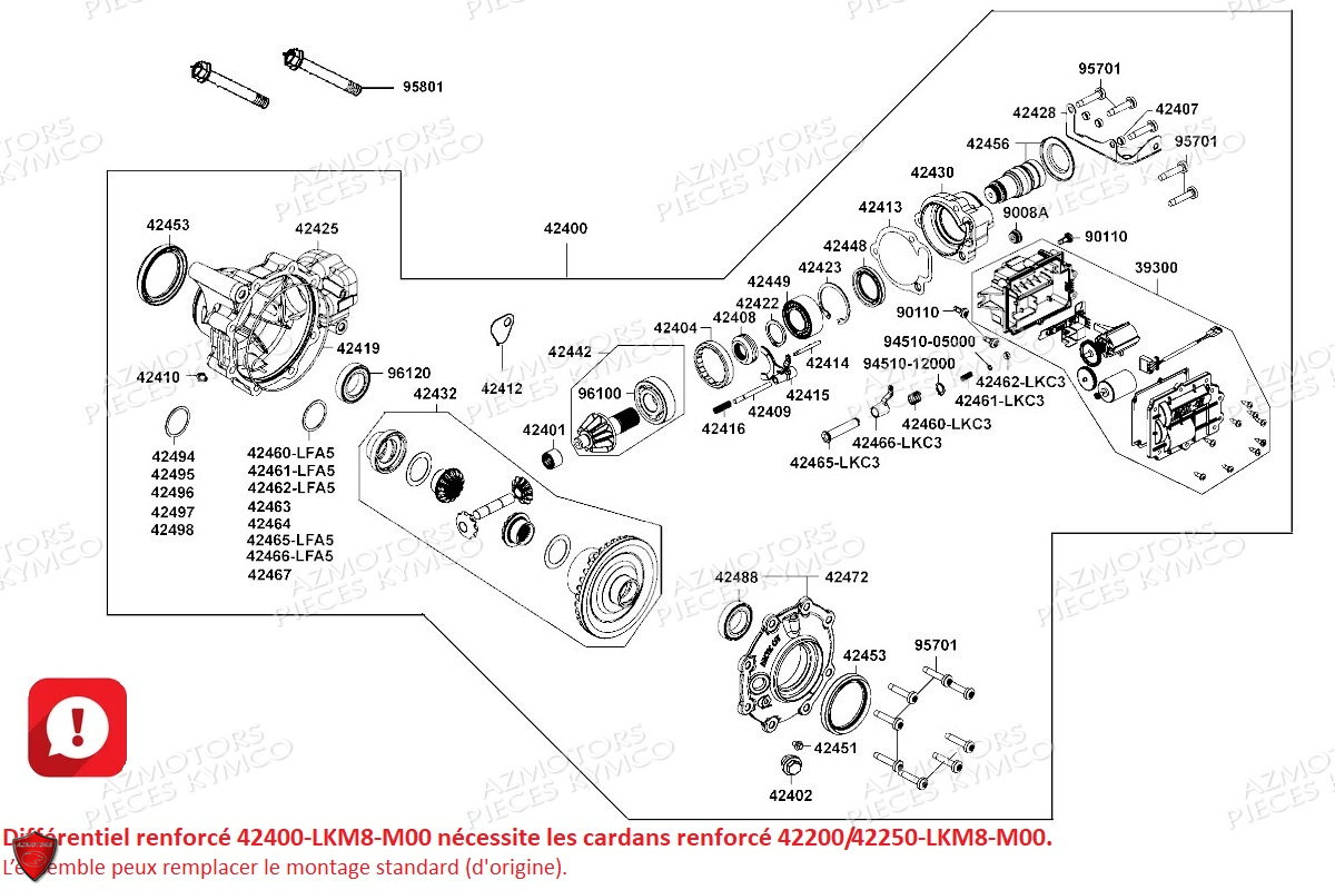 Differentiel Arriere Version Renforcee KYMCO Pièces UXV 700I SPORT EPS 4T EURO2 (UBADCE)
