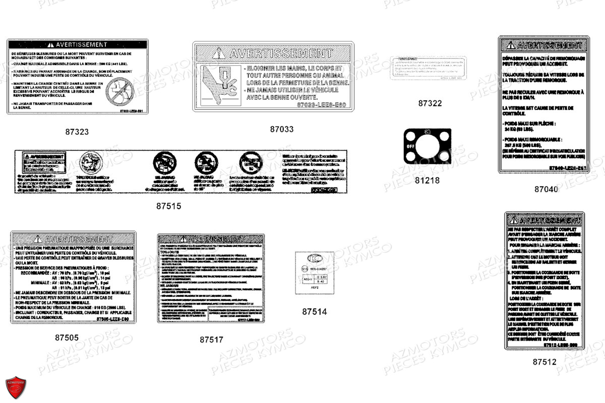 Label De Securite KYMCO Pieces KYMCO UXV 700I SPORT EPS T1A (UBADMD)