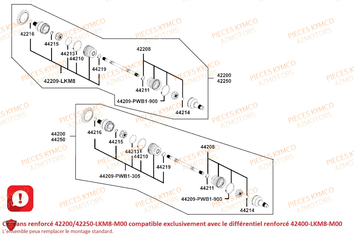 Cardan Version Renforce KYMCO Pieces UXV 700I SPORT EPS 4T EURO4 (UBADHE)