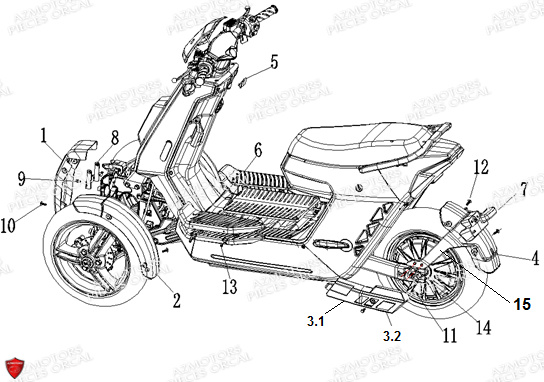 Garde Boue Avant ORCAL Pieces Orcal scooter V28 2KW (équivalent 50cc)