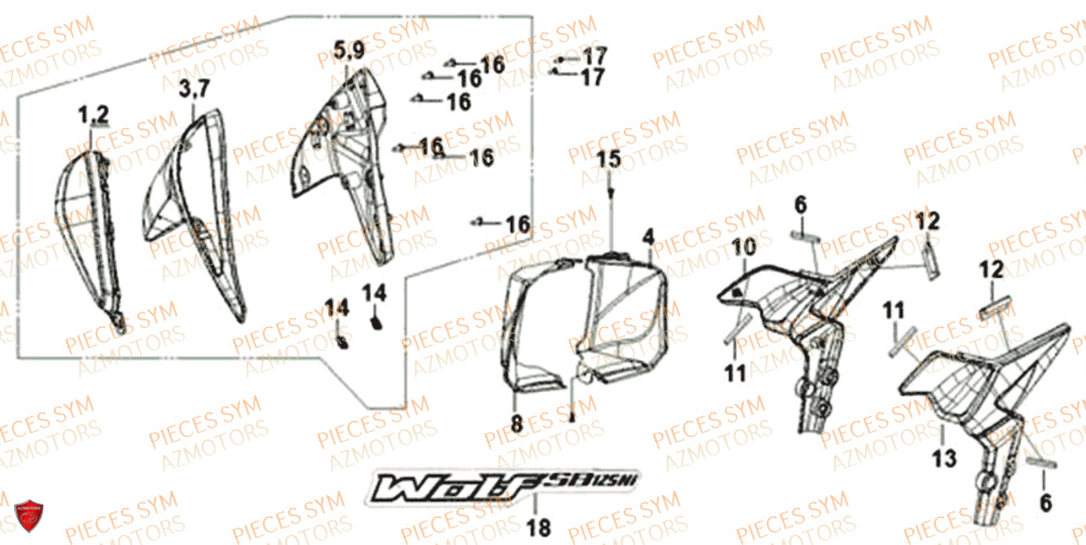 Carnenages Lateraux SYM Pièces WOLF SB125NI - PU12EA-EU (2018-2020)