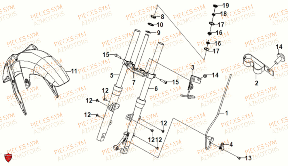 Fourches SYM Pièces WOLF SB125NI - PU12EA-EU (2018-2020)