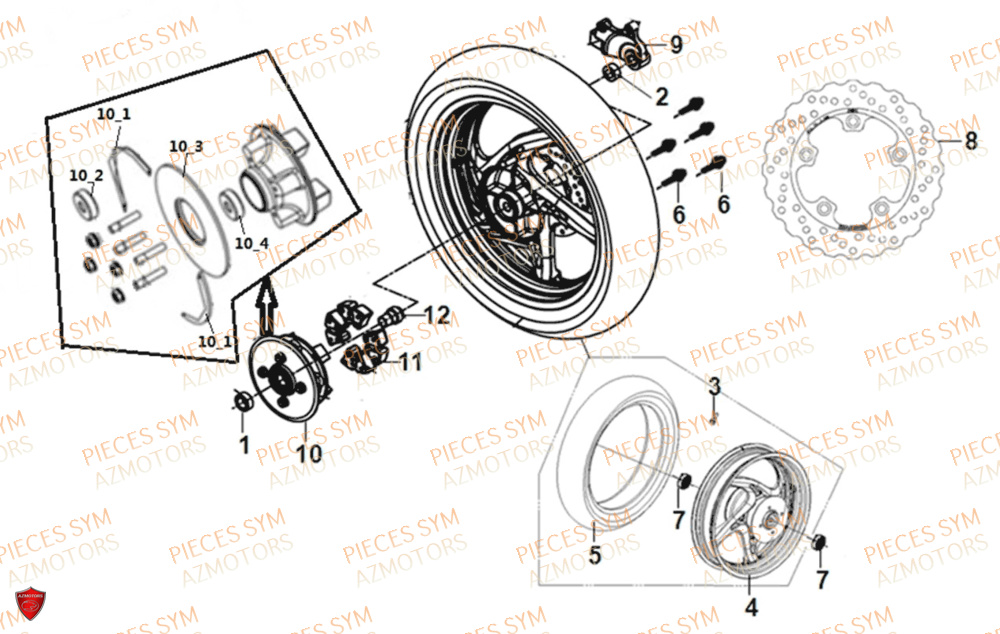 Roue Arriere SYM Pièces WOLF SB125NI - PU12EA-EU (2018-2020)