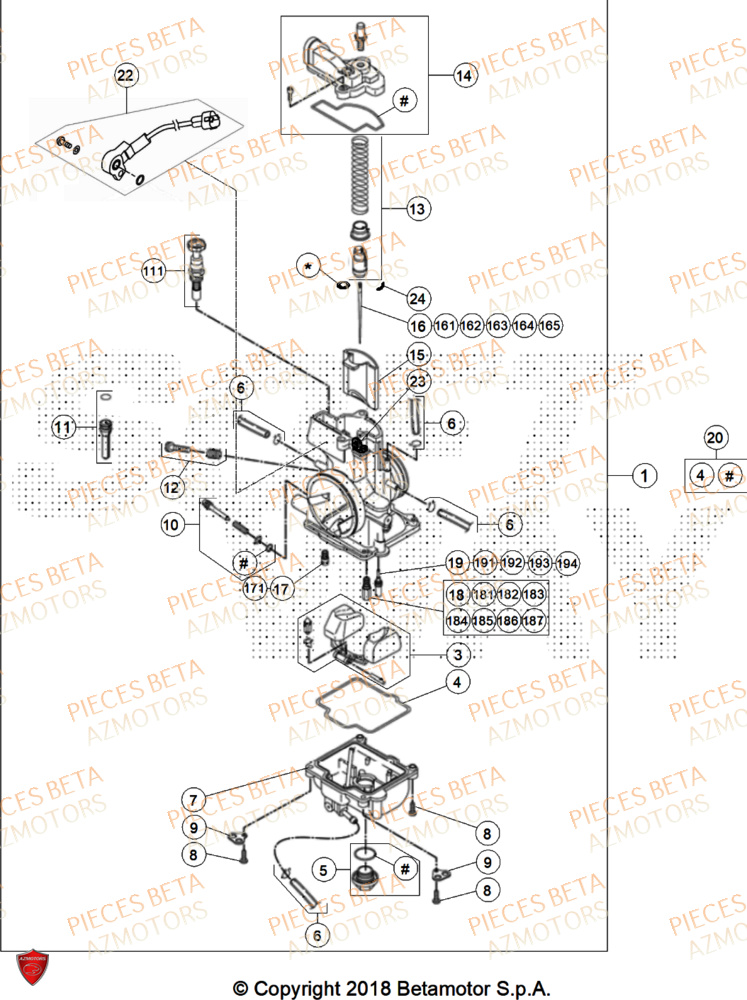 Carburateur BETA Pieces Beta RR 200 X-PRO 2T - 2025