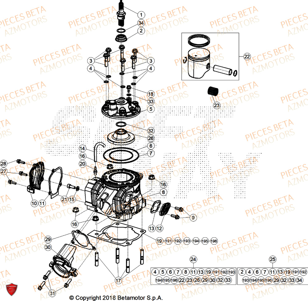 Cylindre BETA Pieces Beta RR 200 X-PRO 2T - 2025