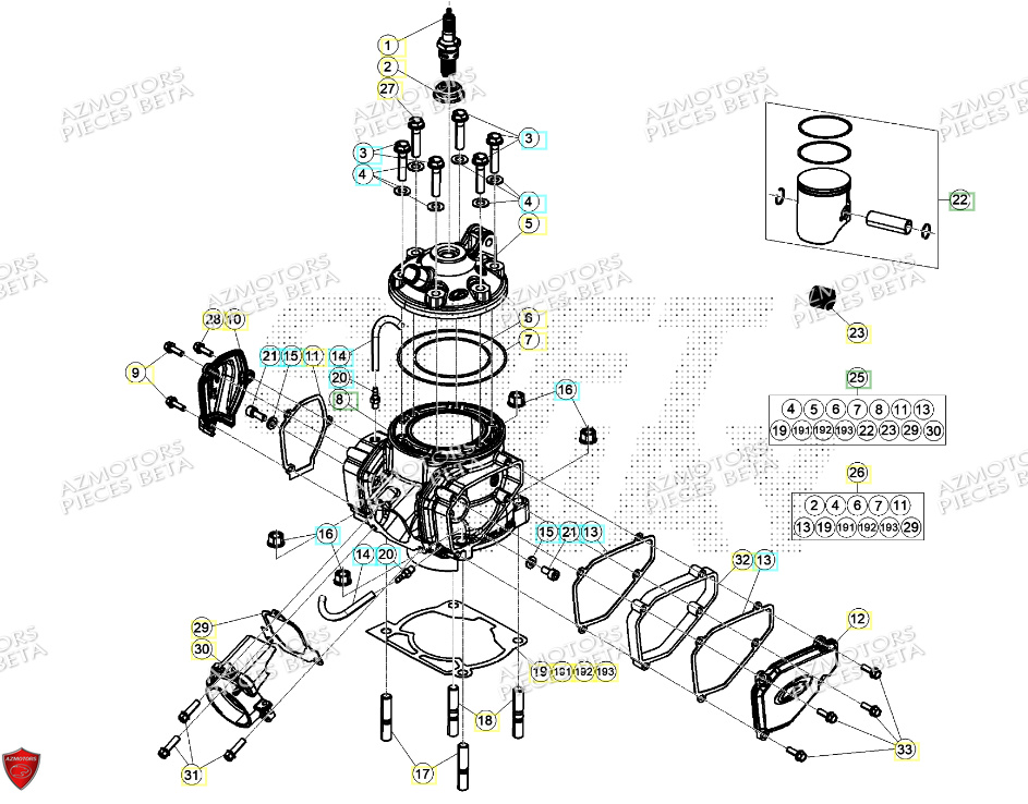 Cylindre Culasse Bougie BETA Pieces BETA ENDURO XTRAINER 250 2T - (2024)