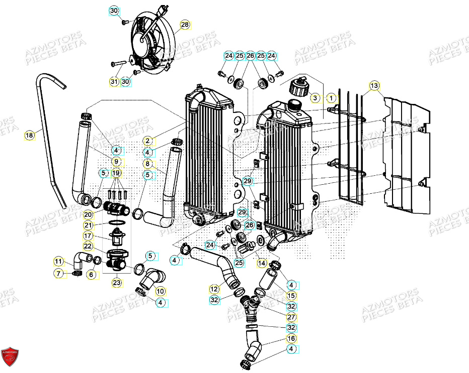 Radiateur BETA Pieces BETA ENDURO XTRAINER 250 2T - (2024)