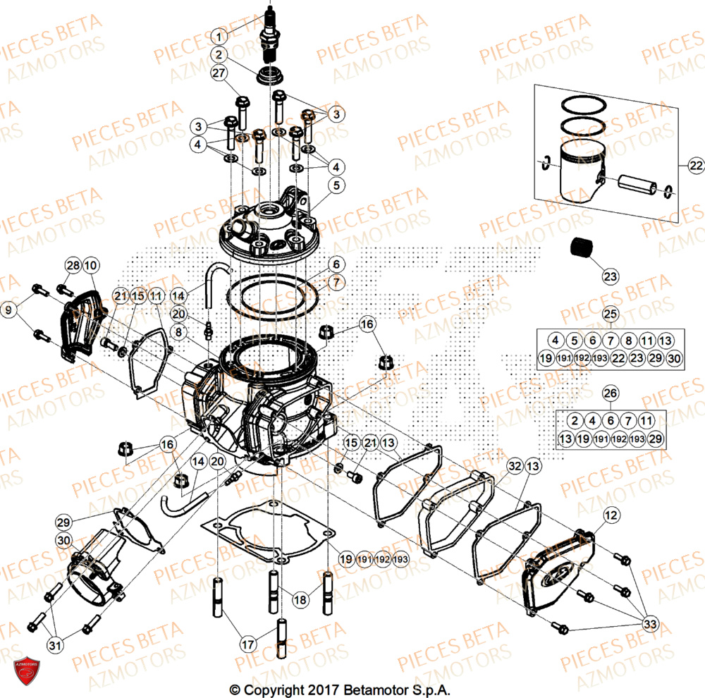 Cylindre BETA Pieces BETA ENDURO XTRAINER 250 2T - (2025)