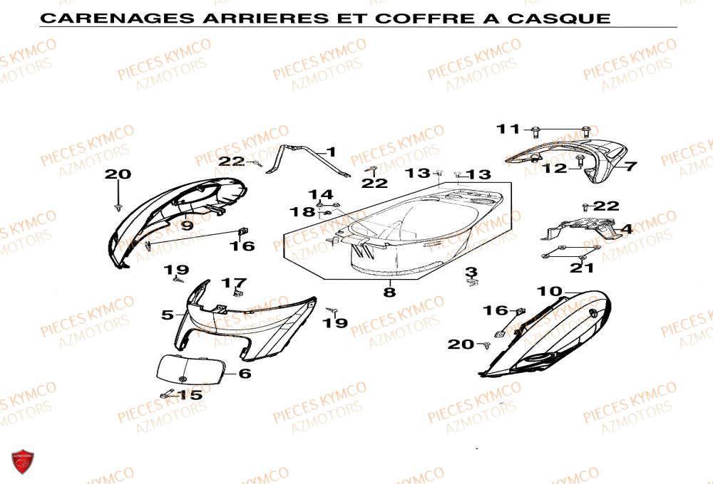 Carenage Arriere KYMCO Pieces Scooter YUP 50cc 2T (SF10CA)