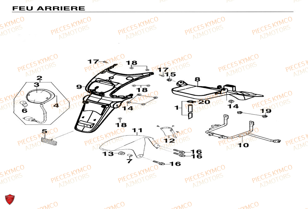 Feu Arriere KYMCO Pieces Scooter YUP 50cc 2T (SF10CA)