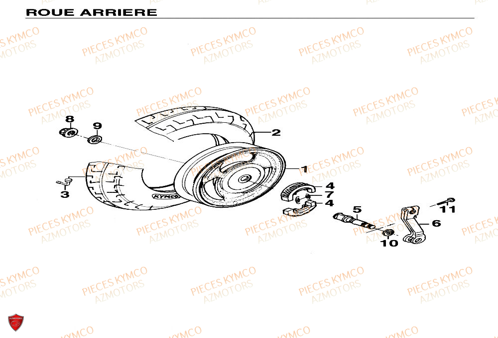 Roue Arriere KYMCO Pieces Scooter YUP 50cc 2T (SF10CA)