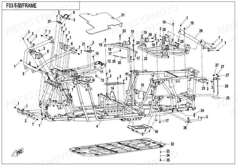 Chassis CFMOTO Pièces Origine CFMOTO ZFORCE 550 EX -T1 (2017)