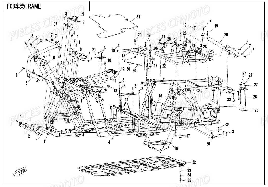 Chassis CFMOTO Pièces Origine CFMOTO ZFORCE 550 EX -T1 (2020)