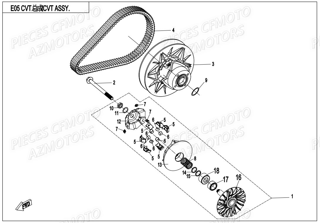 Variateur CFMOTO Pièces Origine CFMOTO ZFORCE 550 EX -T1 (2020)