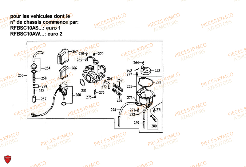 Carburateur KYMCO Pieces ZX12 - SUPER FEVER 50cc 2T (SC10AC/SC10AW)